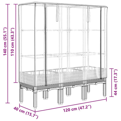 vidaXL Hochbeet mit Gewächshaus-Aufsatz Rattan-Optik 120x40x140 cm