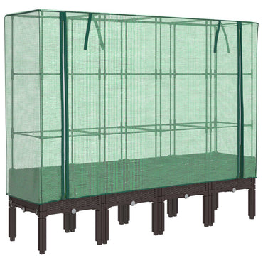vidaXL Hochbeet mit Gewächshaus-Aufsatz Rattan-Optik 160x40x140 cm