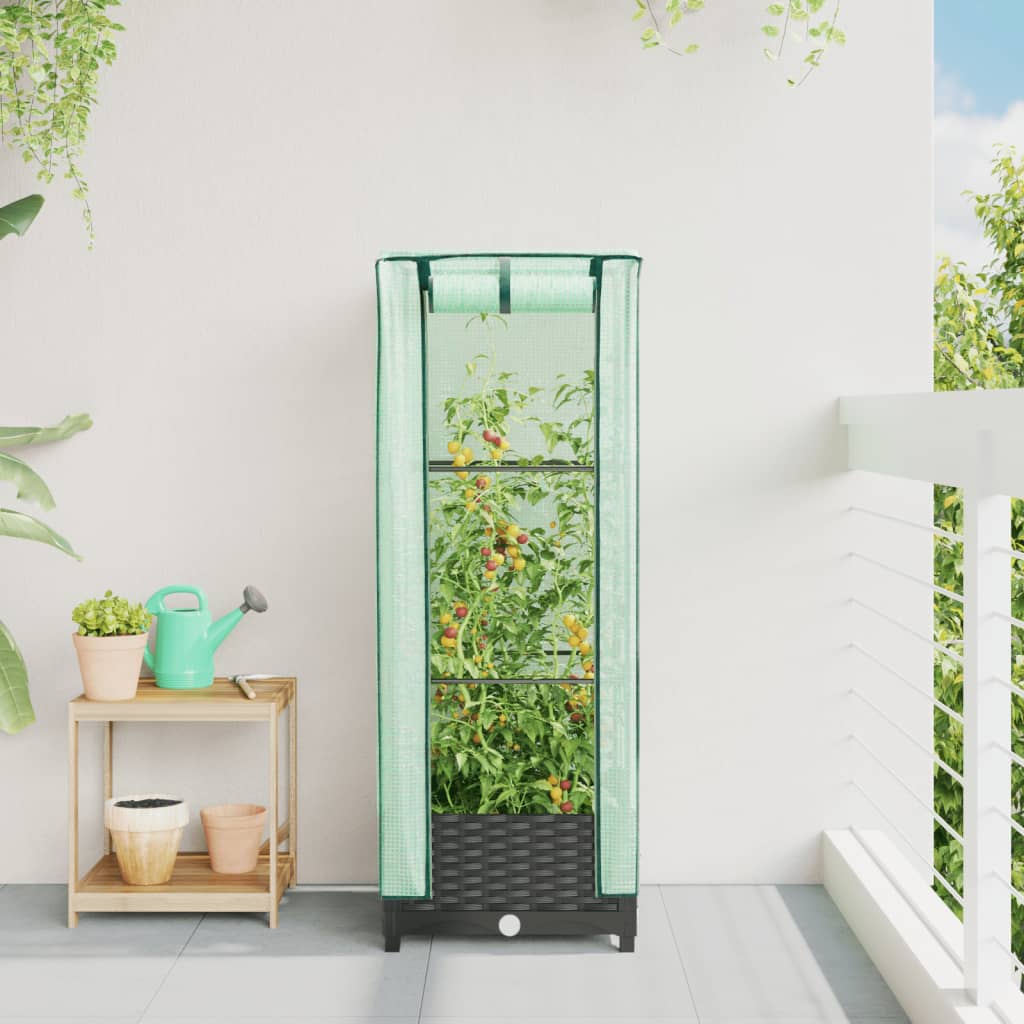 vidaXL Hochbeet mit Gewächshaus-Aufsatz Rattan-Optik 40x40x123 cm