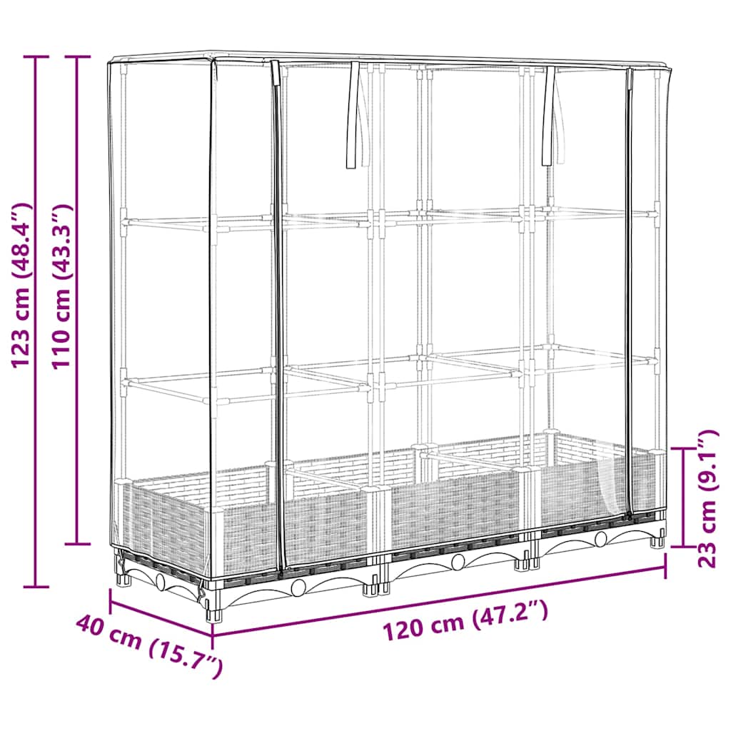 vidaXL Hochbeet mit Gewächshausabdeckung Rattanoptik 120x40x123 cm