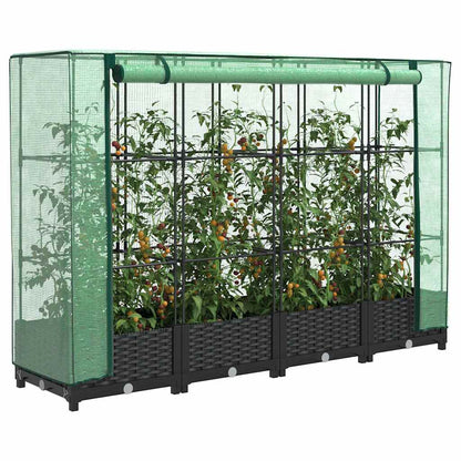 vidaXL Hochbeet mit Gewächshausabdeckung Rattanoptik 160x40x123 cm