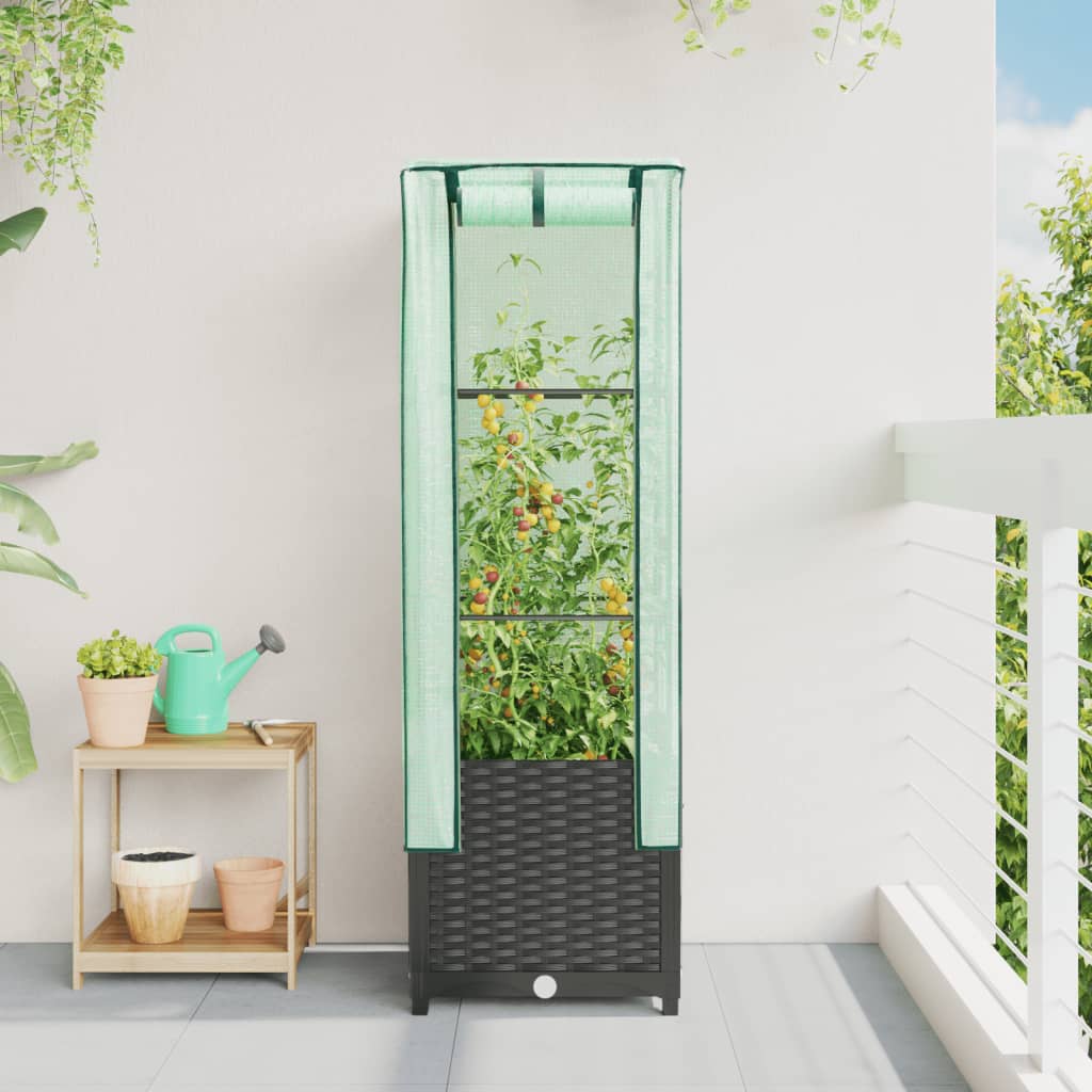 vidaXL Jardinière surélevée avec serre en résine tressée 40x40x139 cm