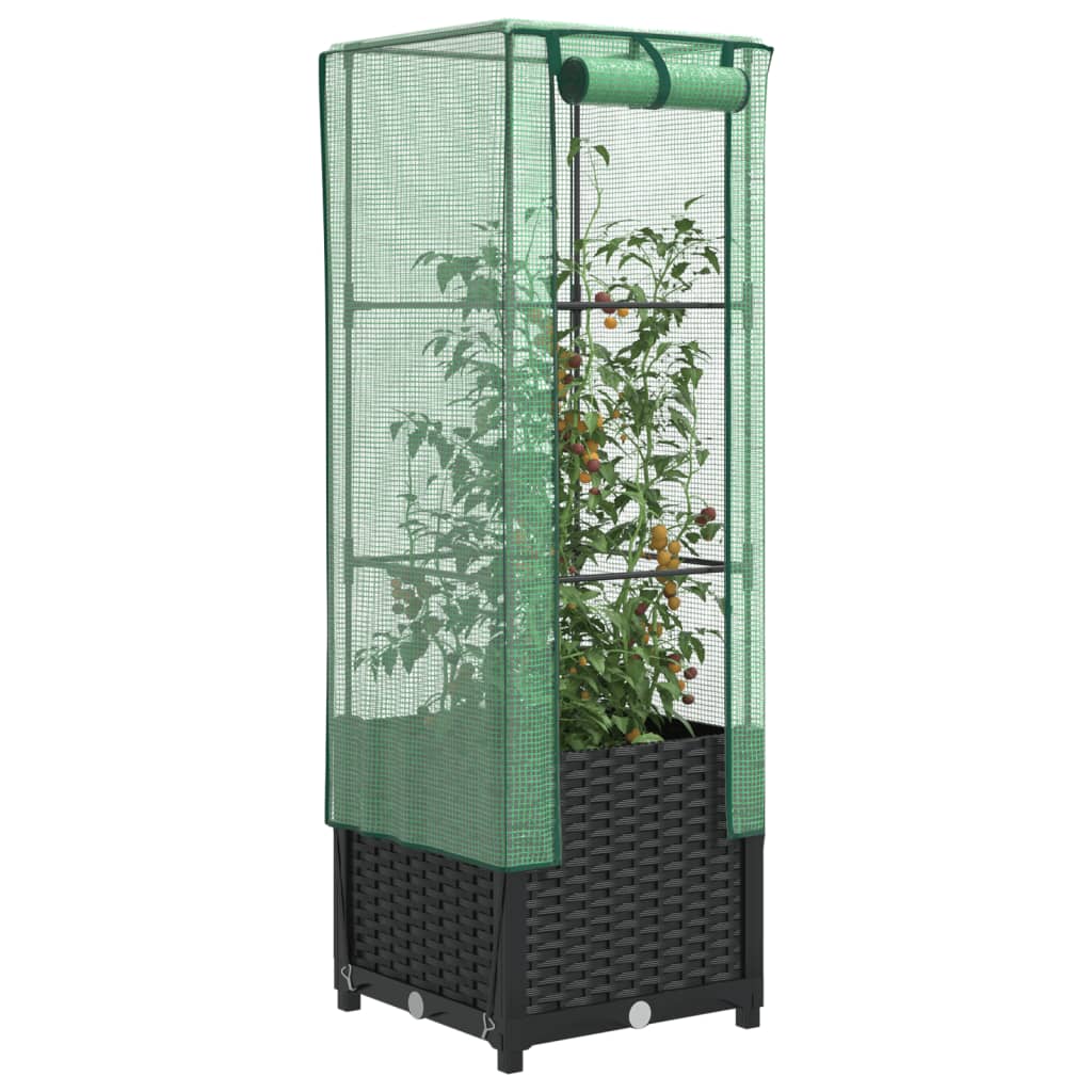 vidaXL Jardinière surélevée avec serre en résine tressée 40x40x139 cm