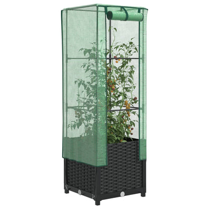 vidaXL Jardinière surélevée avec serre en résine tressée 40x40x139 cm