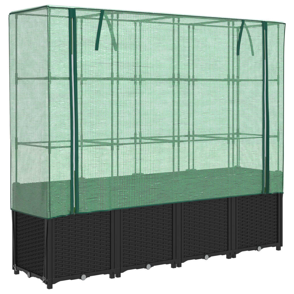 vidaXL Hochbeet mit Gewächshausabdeckung Rattanoptik 160x40x153 cm