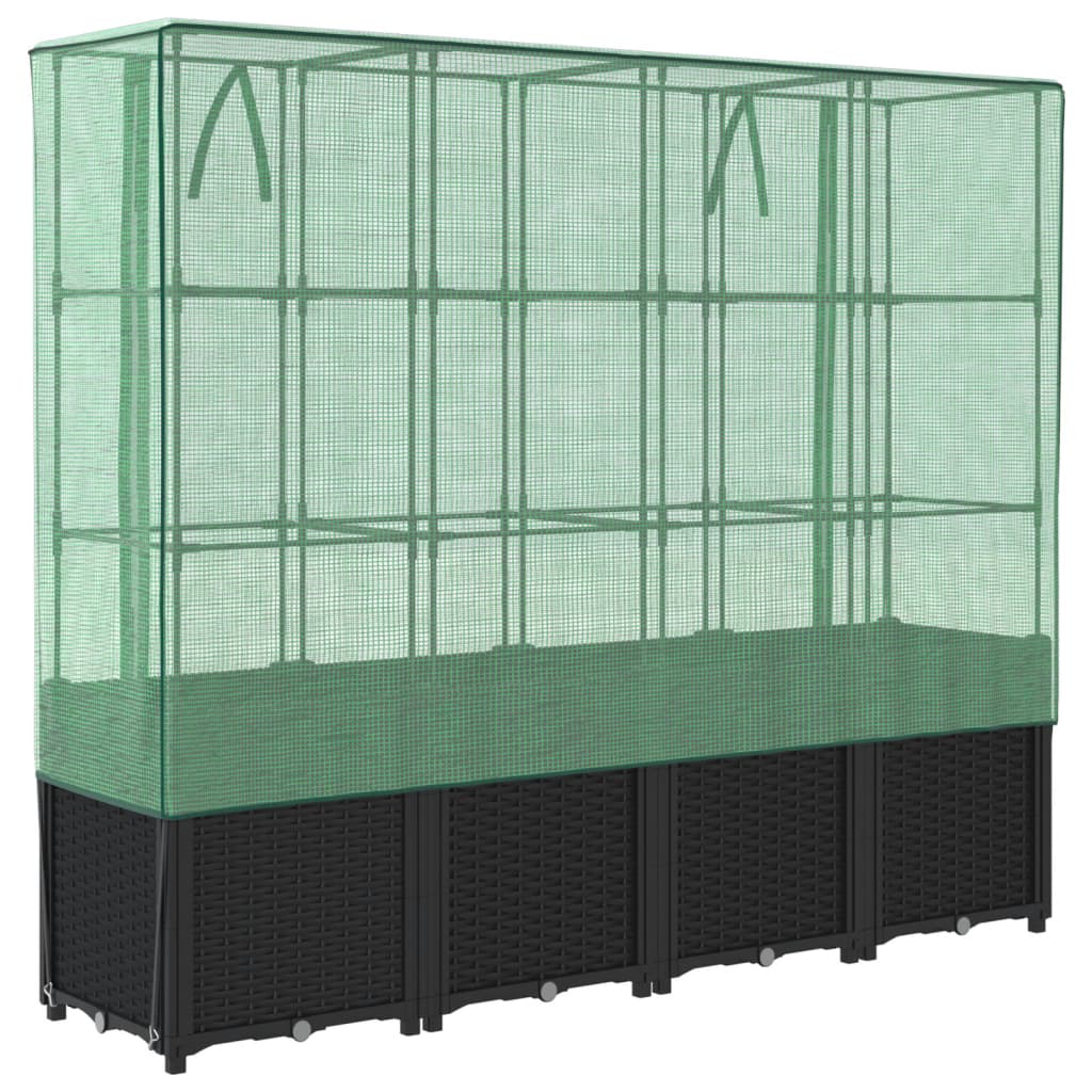 vidaXL Hochbeet mit Gewächshausabdeckung Rattanoptik 160x40x153 cm