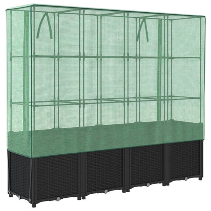 vidaXL Hochbeet mit Gewächshausabdeckung Rattanoptik 160x40x153 cm