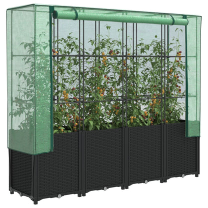 vidaXL Hochbeet mit Gewächshausabdeckung Rattanoptik 160x40x153 cm