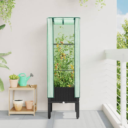 vidaXL Carré potager avec couvercle de serre aspect rotin 40x40x140 cm