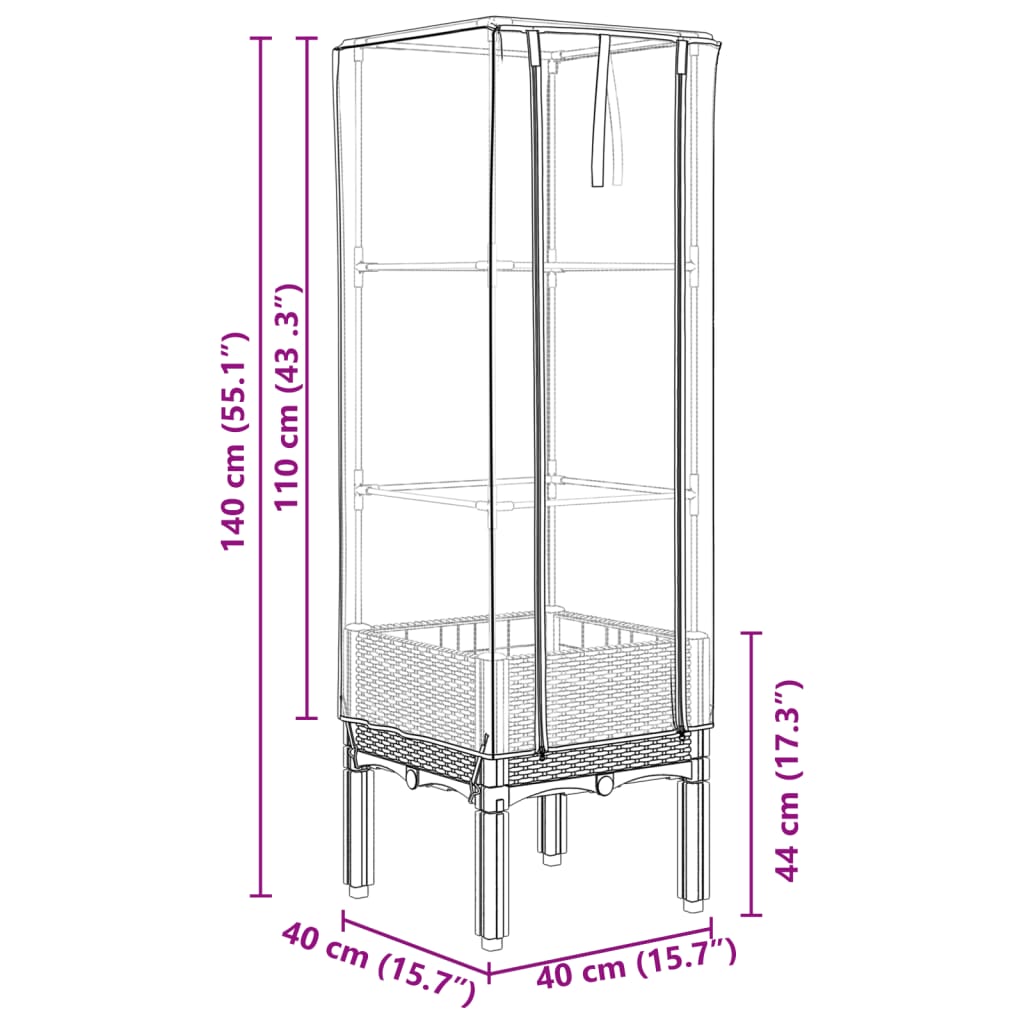 vidaXL Carré potager avec couvercle de serre aspect rotin 40x40x140 cm