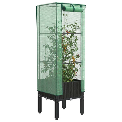 vidaXL Carré potager avec couvercle de serre aspect rotin 40x40x140 cm