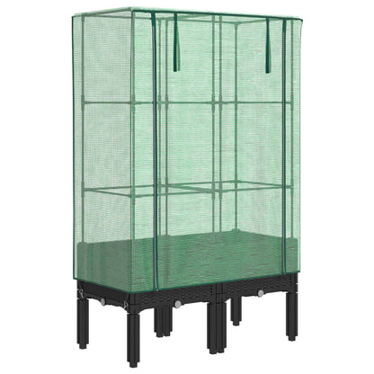 vidaXL Hochbeet mit Gewächshaus-Aufsatz Rattan-Optik 80x40x140 cm