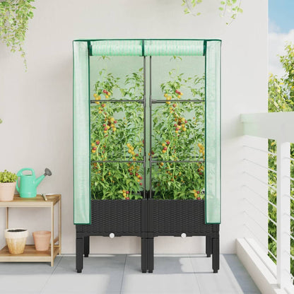 vidaXL Hochbeet mit Gewächshaus-Aufsatz Rattan-Optik 80x40x140 cm