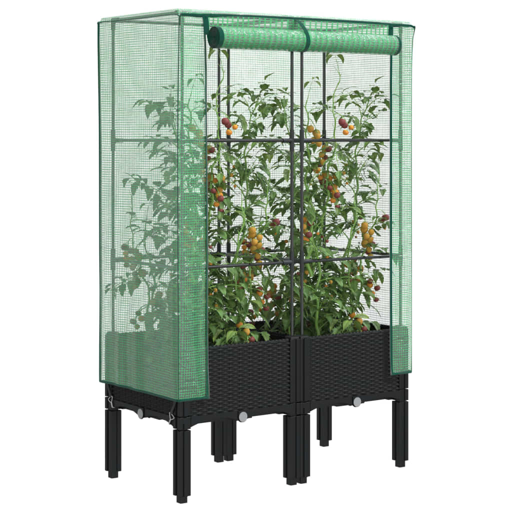 vidaXL Hochbeet mit Gewächshaus-Aufsatz Rattan-Optik 80x40x140 cm