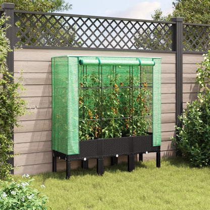 vidaXL Hochbeet mit Gewächshaus-Aufsatz Rattan-Optik 120x40x140 cm