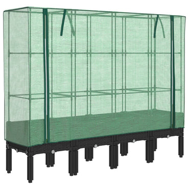 vidaXL Hochbeet mit Gewächshaus-Aufsatz Rattan-Optik 160x40x140 cm