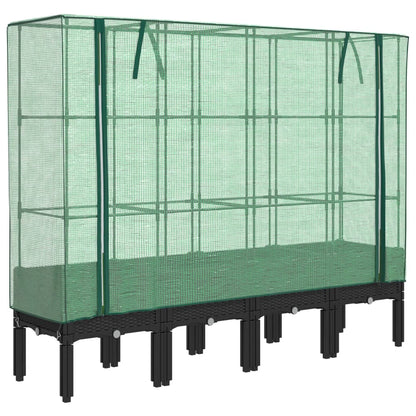 vidaXL Hochbeet mit Gewächshaus-Aufsatz Rattan-Optik 160x40x140 cm