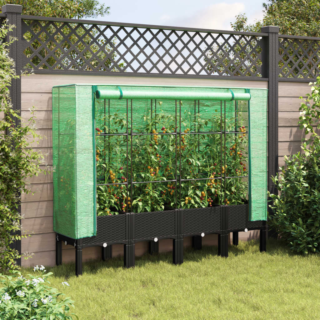 vidaXL Hochbeet mit Gewächshaus-Aufsatz Rattan-Optik 160x40x140 cm