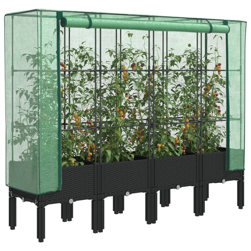 vidaXL Hochbeet mit Gewächshaus-Aufsatz Rattan-Optik 160x40x140 cm