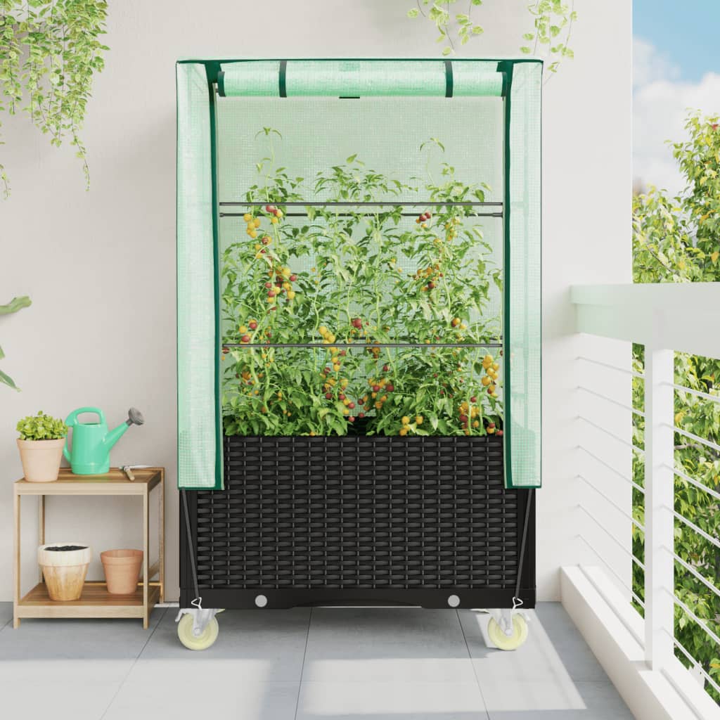 vidaXL Hochbeet mit Aufsatz und Rollen Rattan-Optik 80x50x182 cm