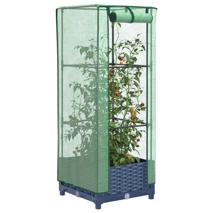 vidaXL Hochbeet mit Gewächshaus-Aufsatz Rattan-Optik 40x40x123 cm