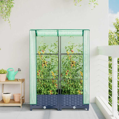 vidaXL Carré potager surélevé avec serre effet rotin 80x40x123 cm