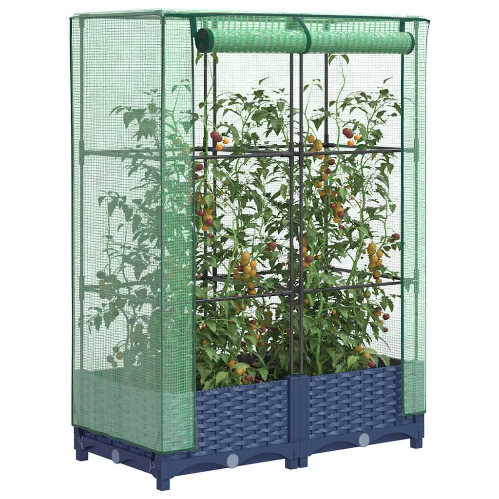 vidaXL Carré potager surélevé avec serre effet rotin 80x40x123 cm