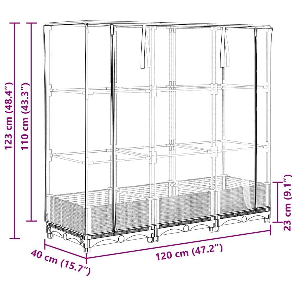 vidaXL Hochbeet mit Gewächshausabdeckung Rattanoptik 120x40x123 cm