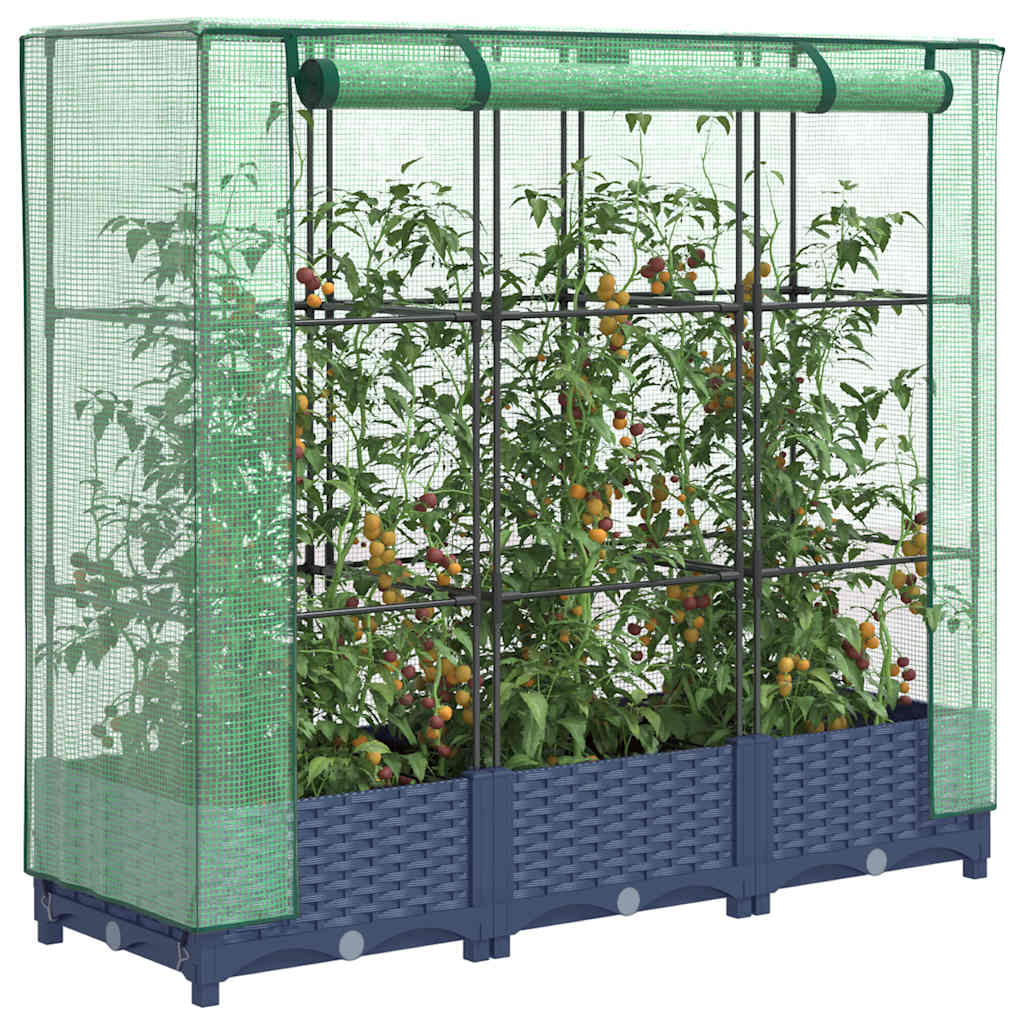 vidaXL Hochbeet mit Gewächshausabdeckung Rattanoptik 120x40x123 cm