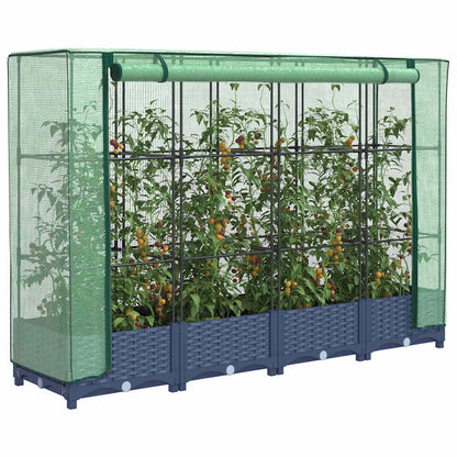 vidaXL Hochbeet mit Gewächshausabdeckung Rattanoptik 160x40x123 cm