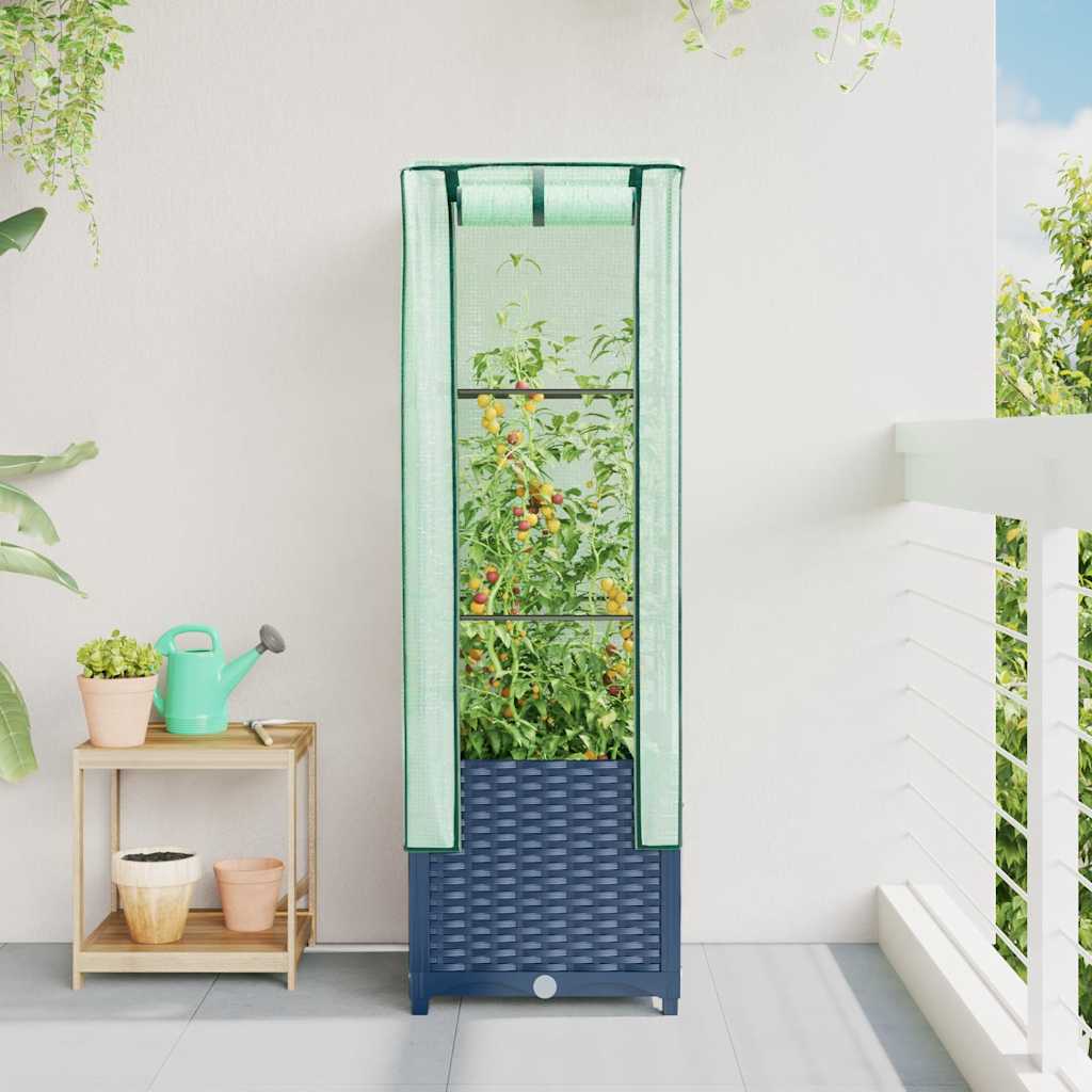 vidaXL Hochbeet mit Gewächshaus-Aufsatz Rattan-Optik 40x40x139 cm