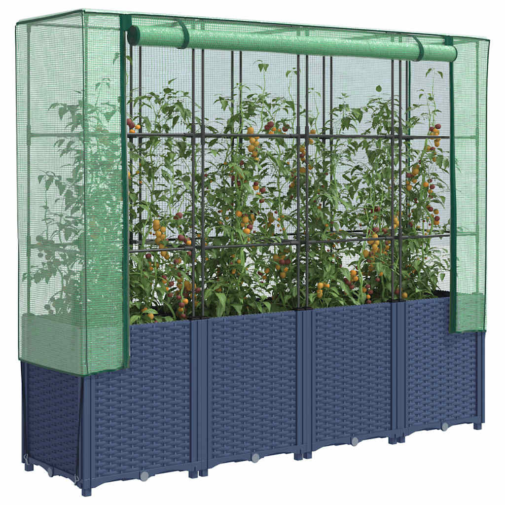 vidaXL Hochbeet mit Gewächshausabdeckung Rattanoptik 160x40x153 cm