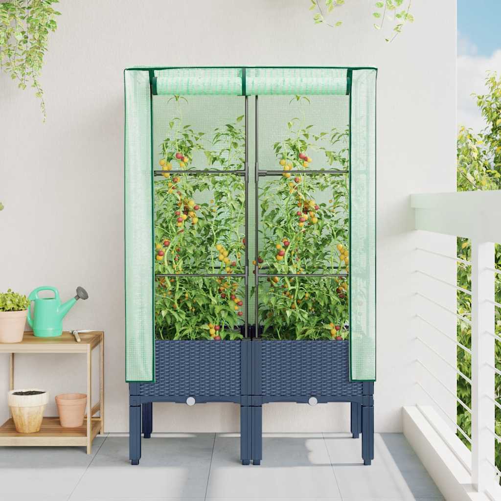 vidaXL Hochbeet mit Gewächshaus-Aufsatz Rattan-Optik 80x40x140 cm