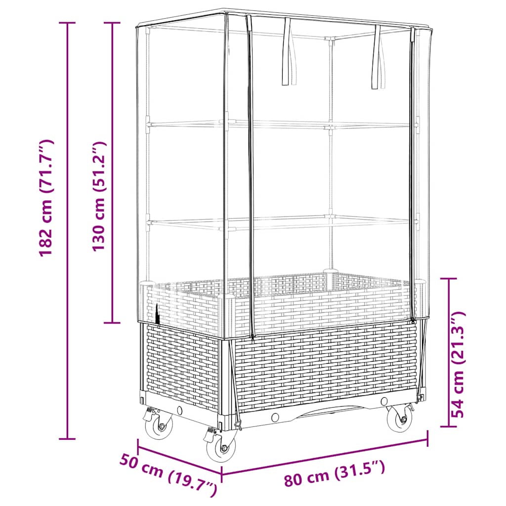 vidaXL Hochbeet mit Aufsatz und Rollen Rattan-Optik 80x50x182 cm