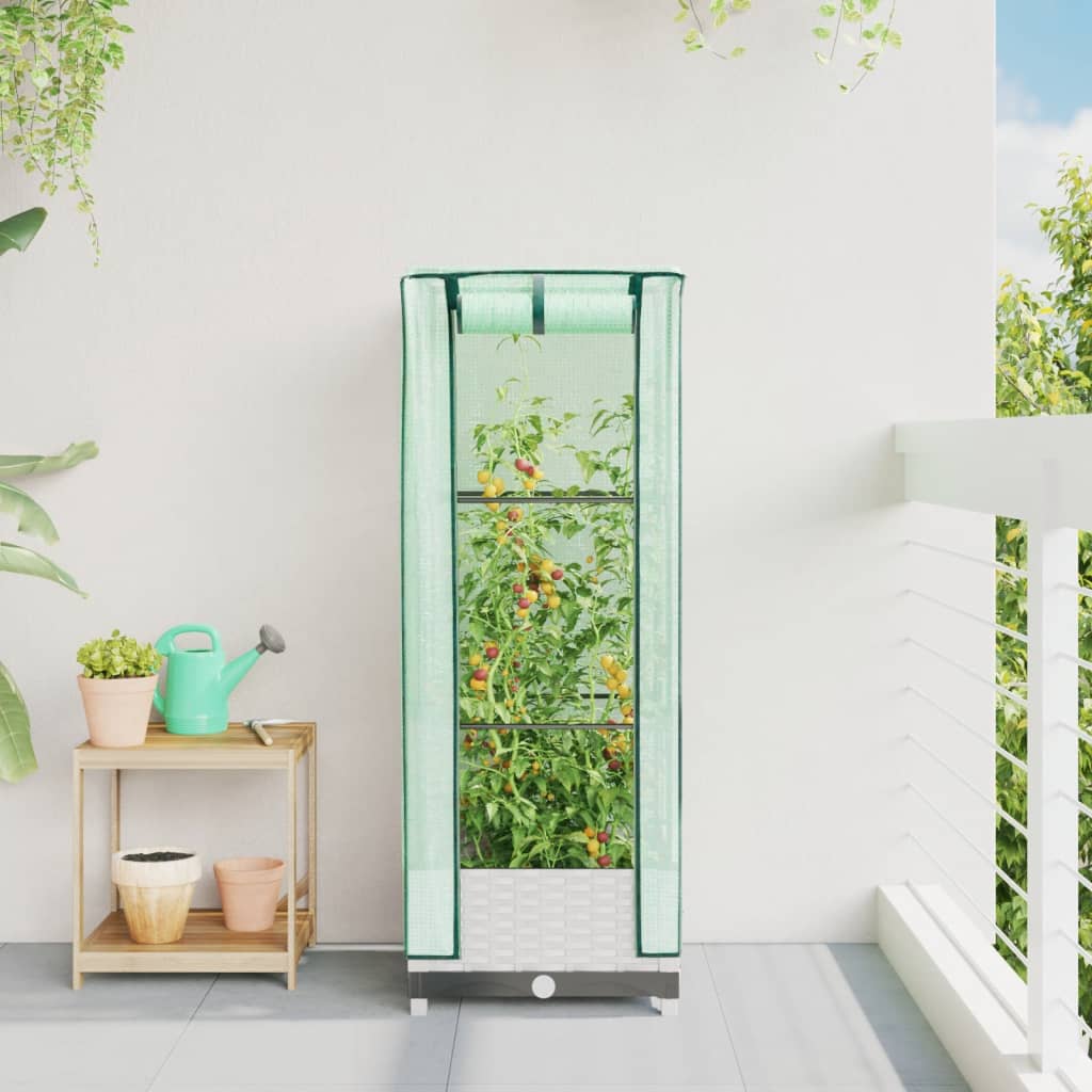 vidaXL Hochbeet mit Gewächshaus-Aufsatz Rattan-Optik 40x40x123 cm