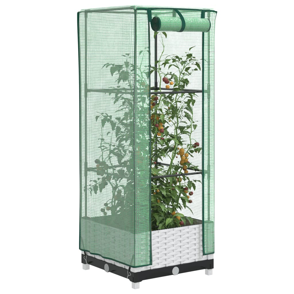 vidaXL Hochbeet mit Gewächshaus-Aufsatz Rattan-Optik 40x40x123 cm