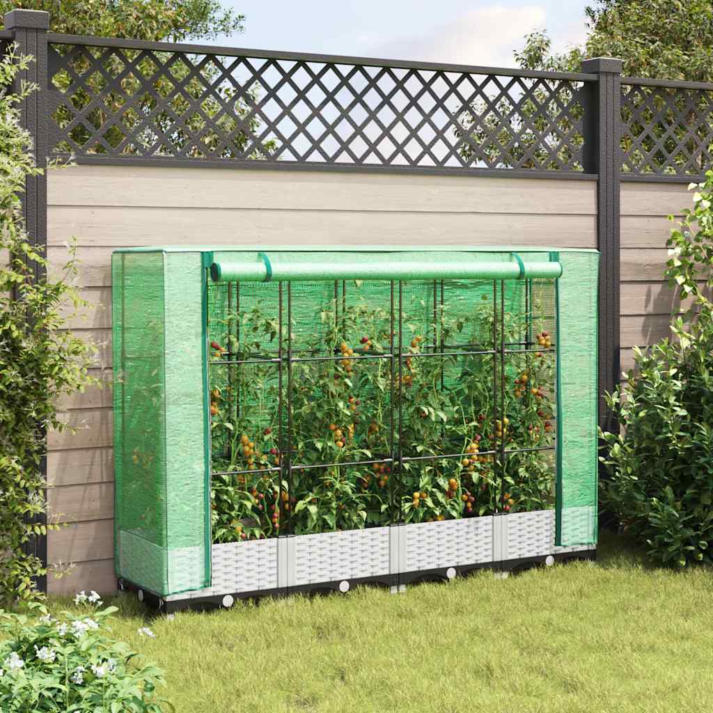 vidaXL Hochbeet mit Gewächshaus-Aufsatz Rattan-Optik 160x40x123 cm