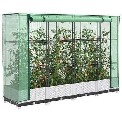 vidaXL Hochbeet mit Gewächshaus-Aufsatz Rattan-Optik 160x40x123 cm