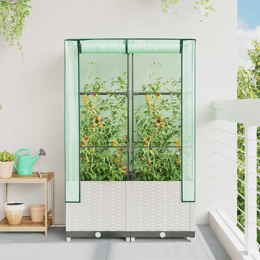 vidaXL Hochbeet mit Gewächshaus-Aufsatz Rattan-Optik 80x40x138 cm