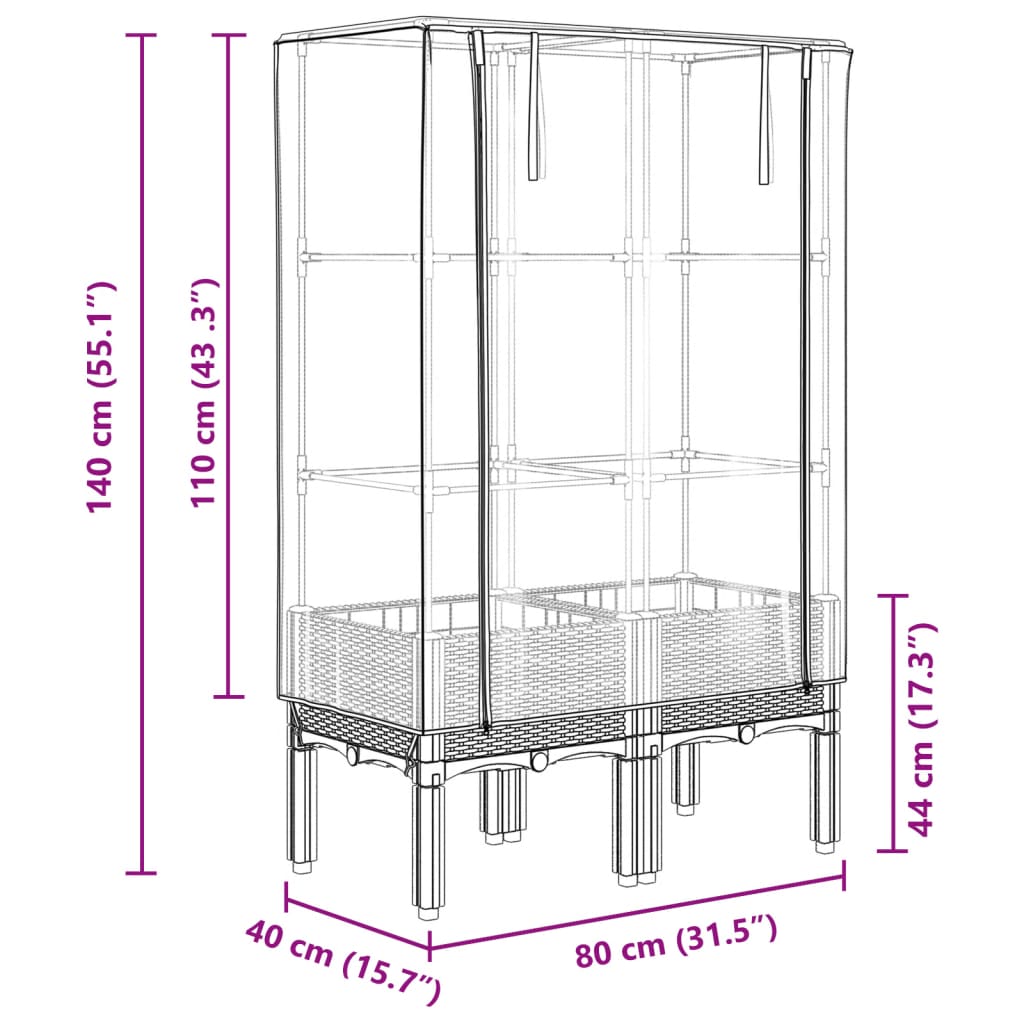 vidaXL Carré potager avec couvercle de serre aspect rotin 80x40x140 cm