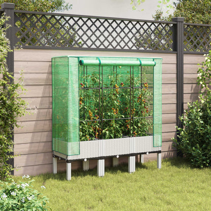 vidaXL Hochbeet mit Gewächshaus-Aufsatz Rattan-Optik 120x40x140 cm
