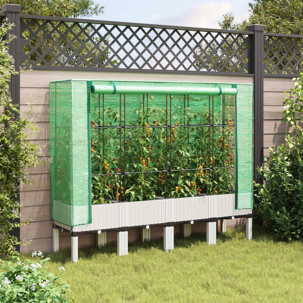 vidaXL Hochbeet mit Gewächshaus-Aufsatz Rattan-Optik 160x40x140 cm
