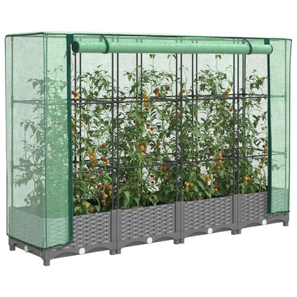 vidaXL Hochbeet mit Gewächshaus-Aufsatz Rattan-Optik 160x40x123 cm