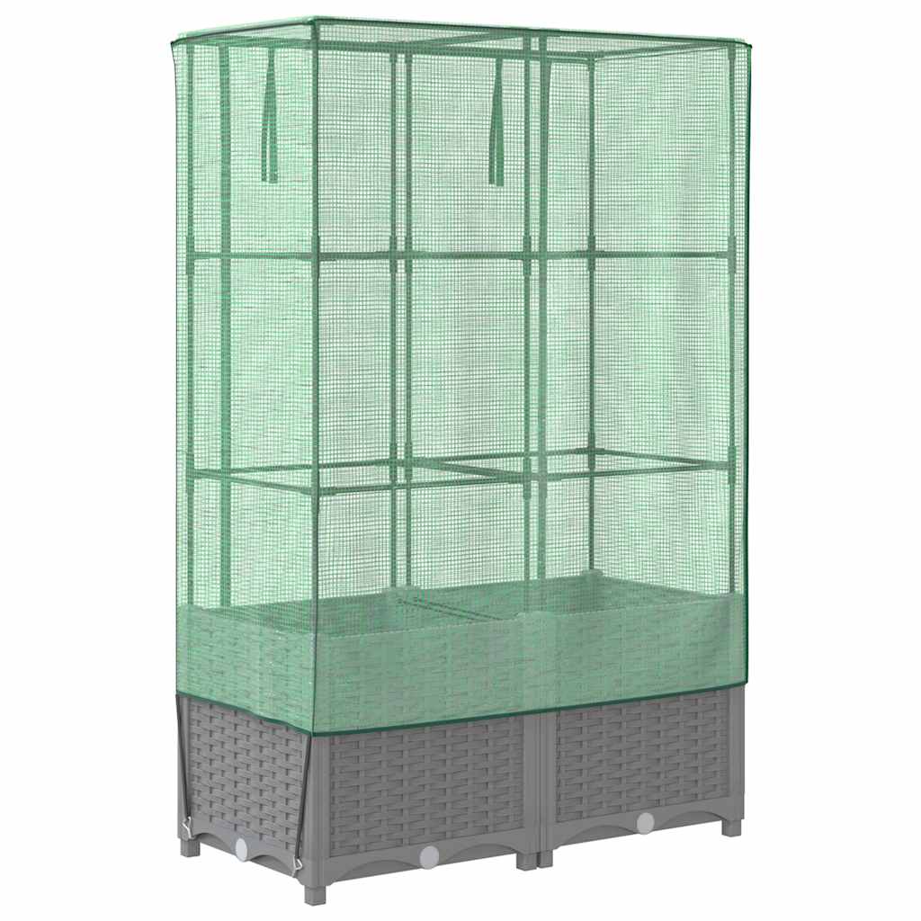 Hochbeet mit Gewächshaus-Aufsatz Rattan-Optik 80x40x138 cm