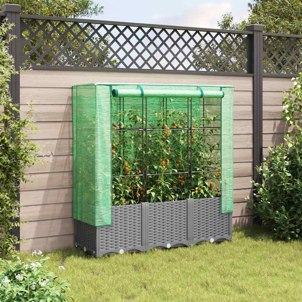 vidaXL Hochbeet mit Gewächshaus-Aufsatz Rattan-Optik 120x40x138 cm
