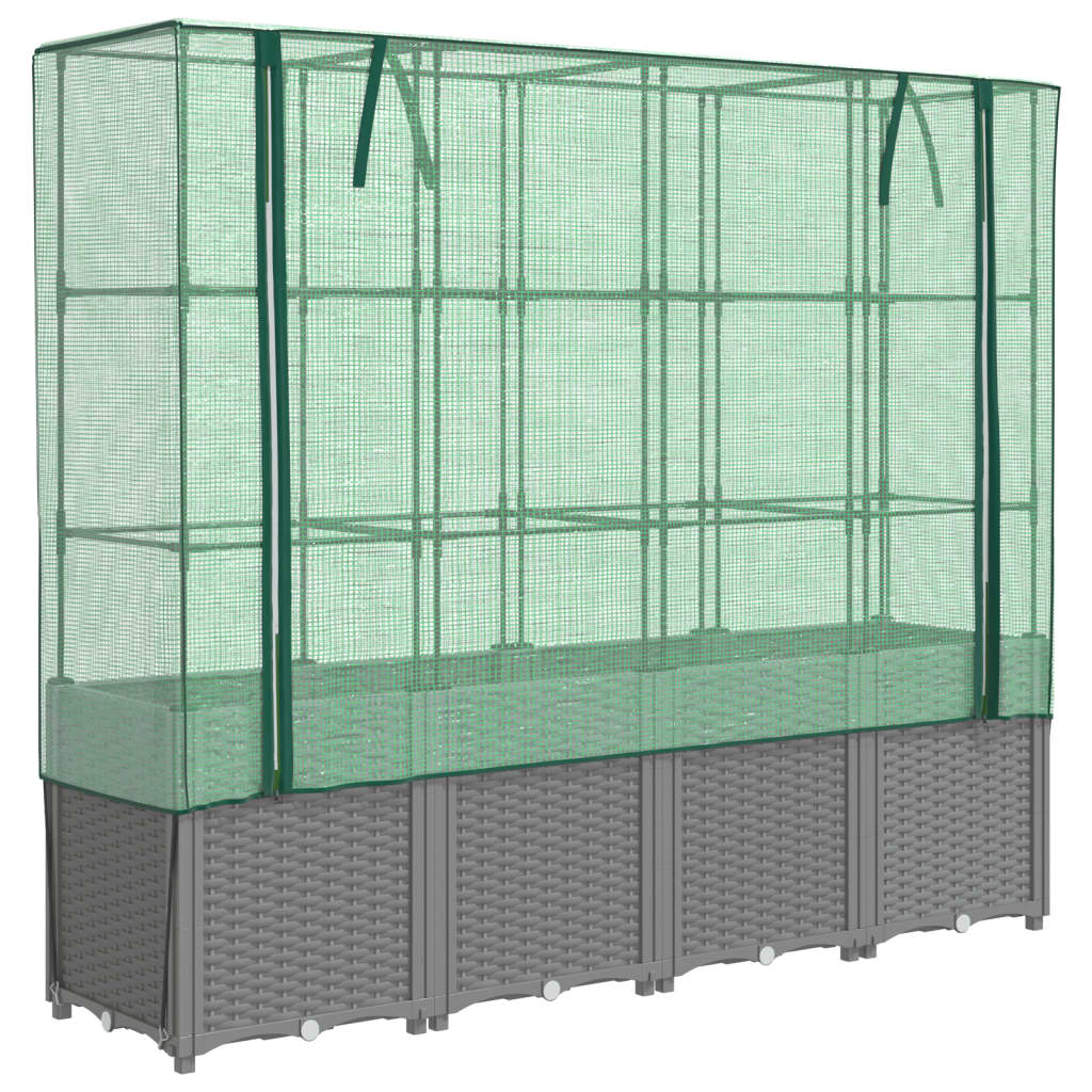 vidaXL Carré potager avec rehausse de serre aspect rotin 160x40x153 cm