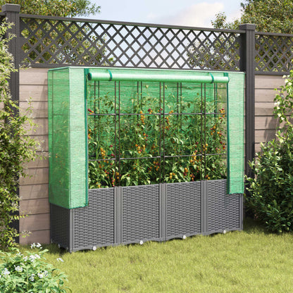 vidaXL Carré potager avec rehausse de serre aspect rotin 160x40x153 cm