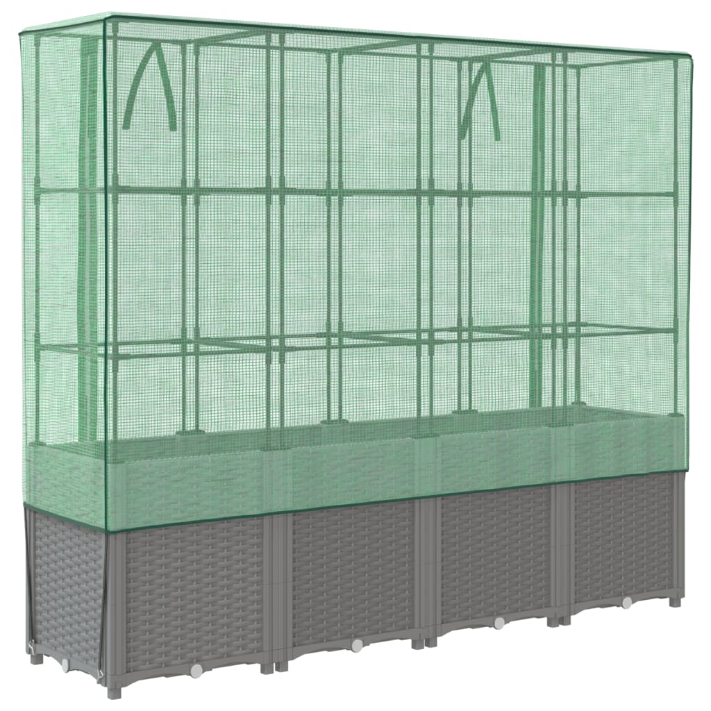 vidaXL Carré potager avec rehausse de serre aspect rotin 160x40x153 cm