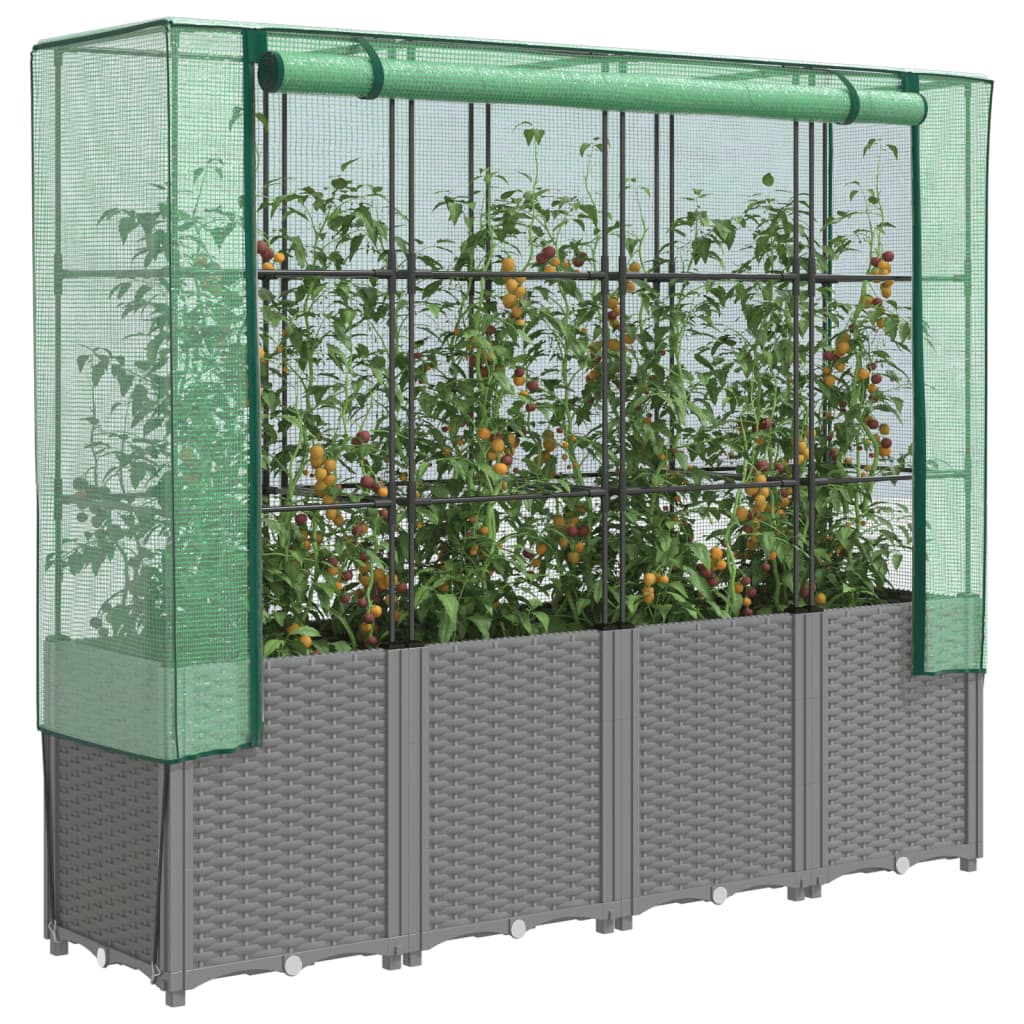 vidaXL Carré potager avec rehausse de serre aspect rotin 160x40x153 cm