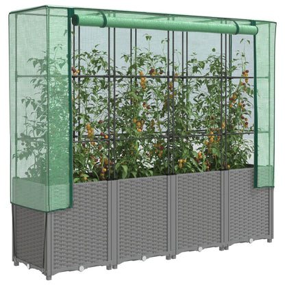 vidaXL Carré potager avec rehausse de serre aspect rotin 160x40x153 cm